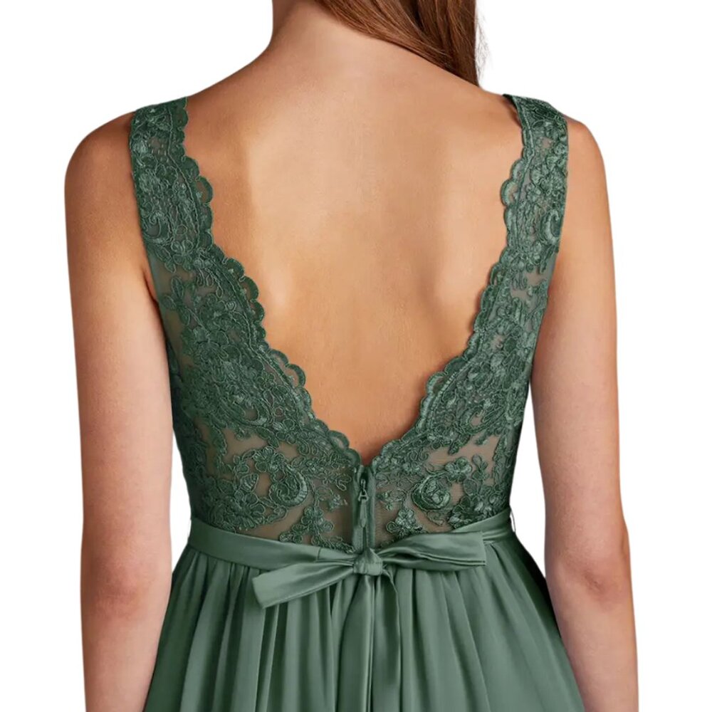 Azazie Green Lace Bodice Chiffon Gown with Side Slit - Picture 6 of 10